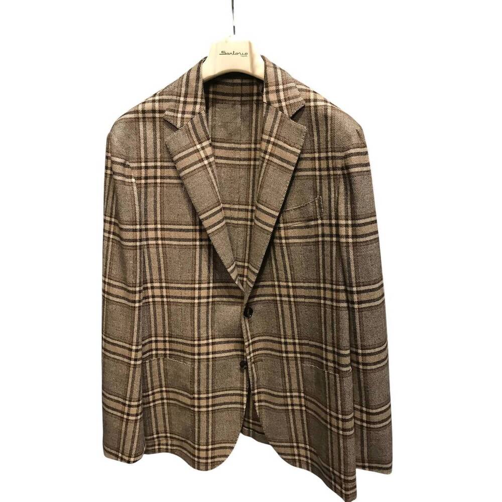 NEW SARTORIO men's plaid blazer in tan/brown